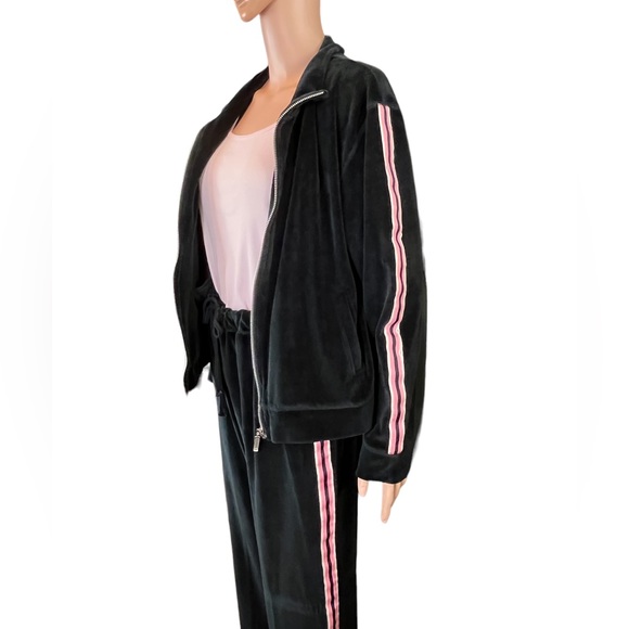 Mountain Lake Pants - Mountain Lake Casuals Faux Velvet Velour 2 Piece Tracksuit, Black Pink | L